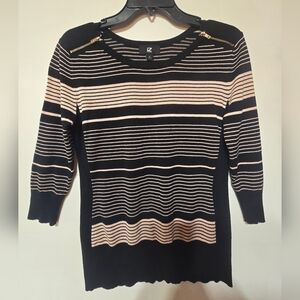Iz Byer 3/4 Sleeve Striped Top. Black/Light Pink. Size M
